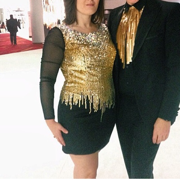 Black, Gold sequin Long Sleeve Cocktail Dress - Picture 3 of 4